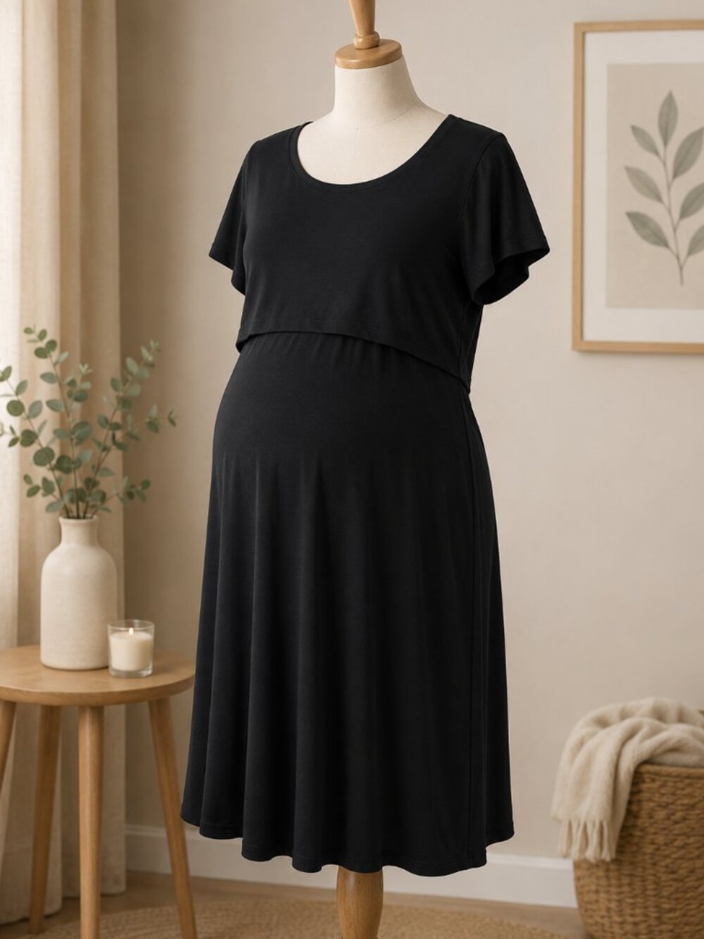 Ekouaer Maternity & Nursing Dress Black Short Sleeve Size L EUC